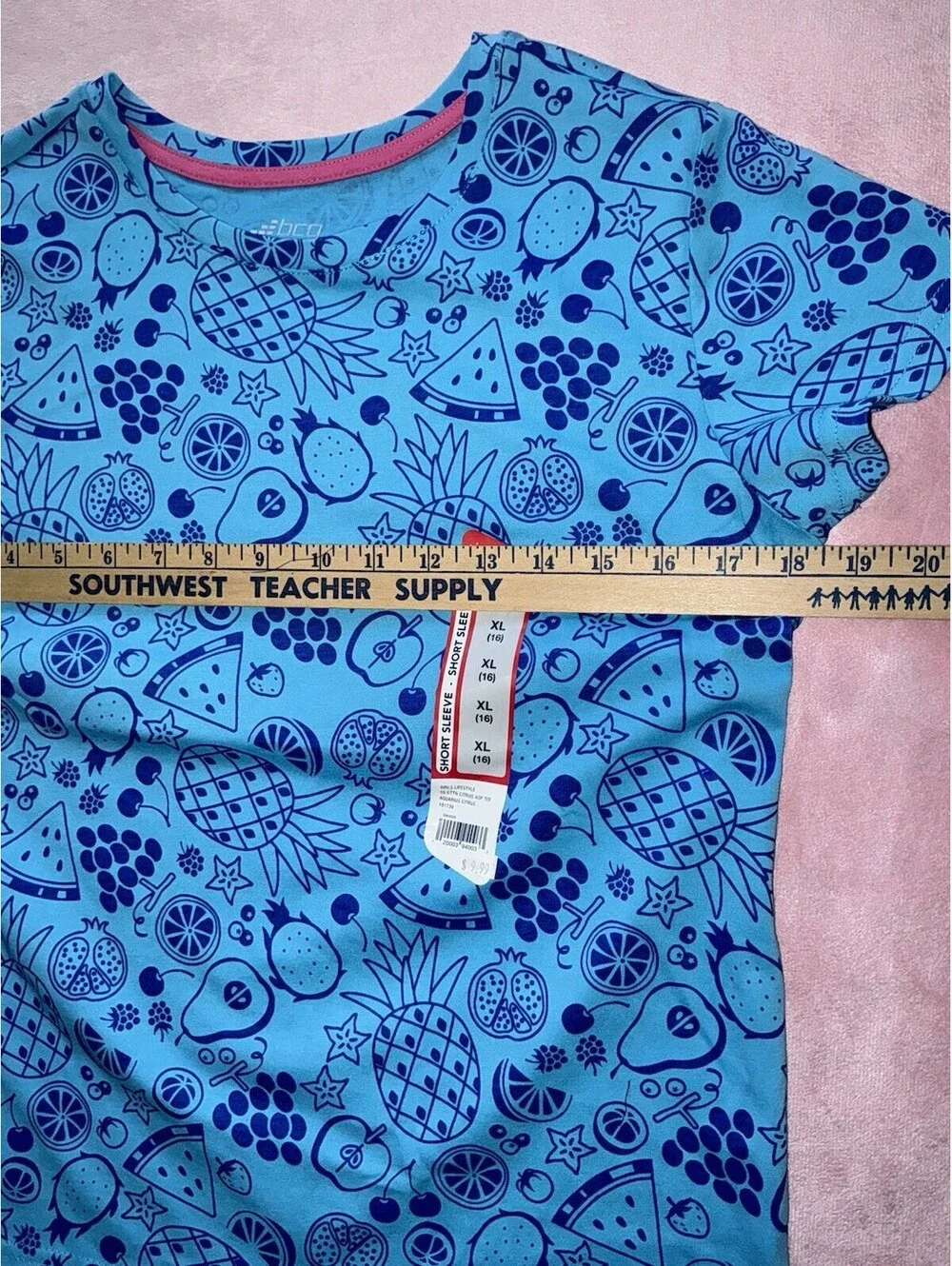 BCG Girls XL 16 SS Blue - Fruit All Over - Shirt NWT